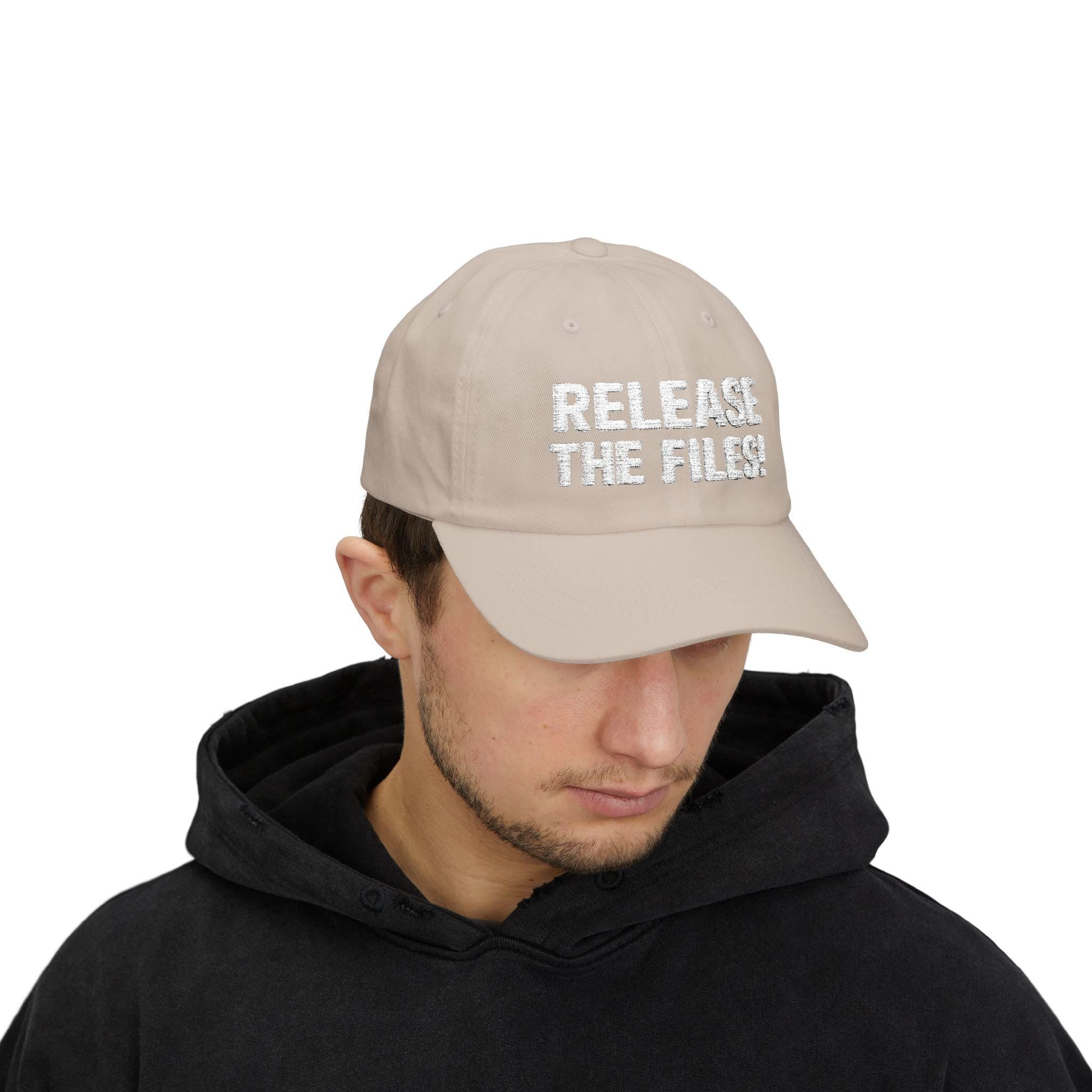 Release The Files Dad Cap | Statement Baseball Hat, Distressed Text