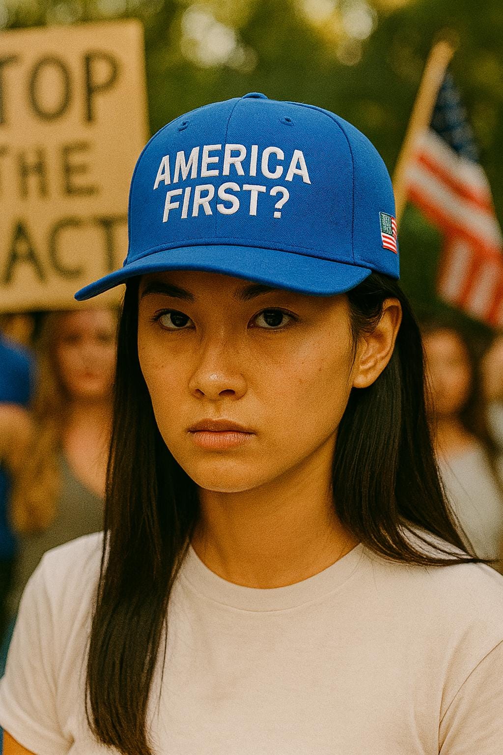 America First? Embroidered Cap, Political Humor, Adjustable Snapback