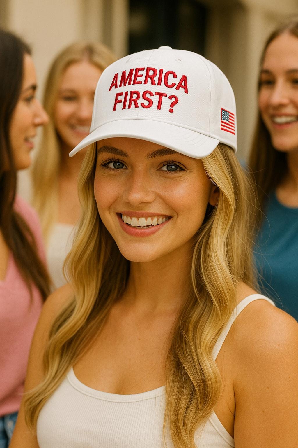 America First? Embroidered Cap, Political Humor, Adjustable Snapback