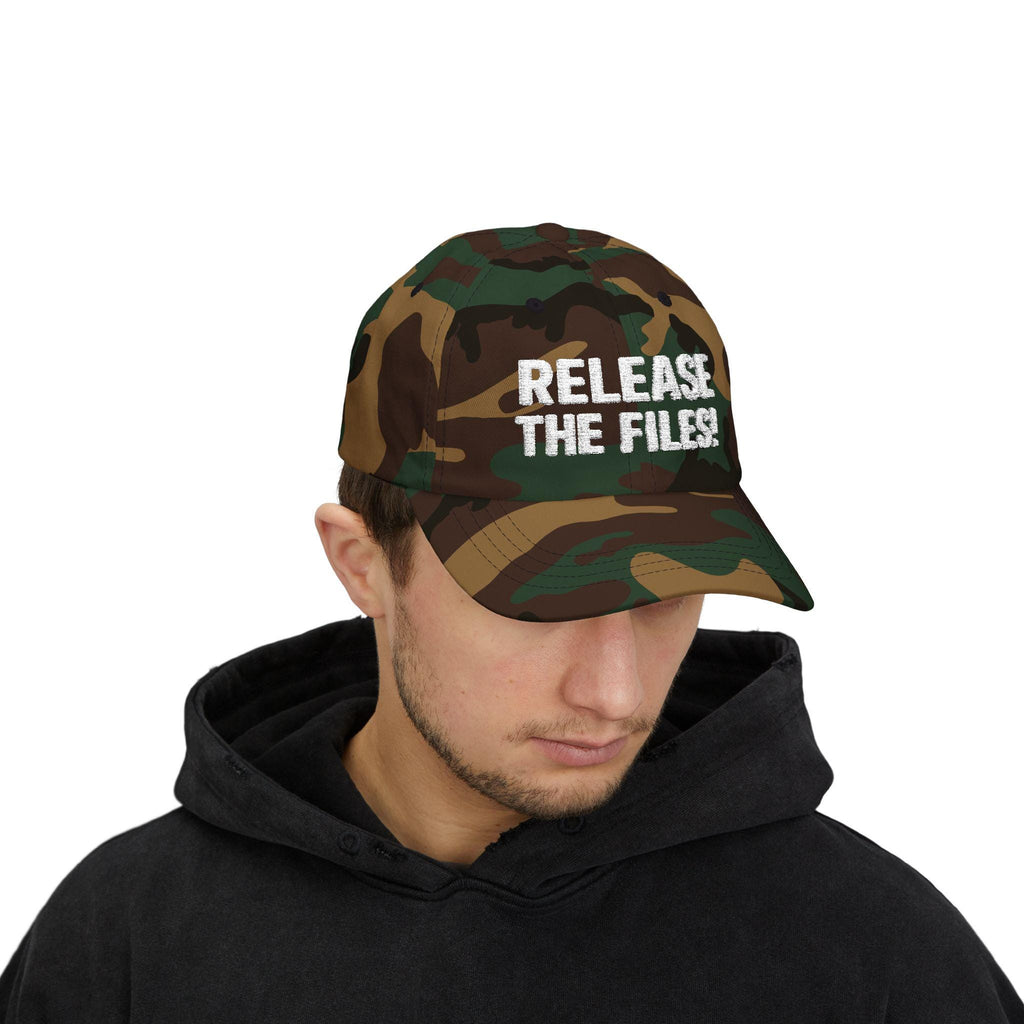 Release The Files Dad Cap | Statement Baseball Hat, Distressed Text