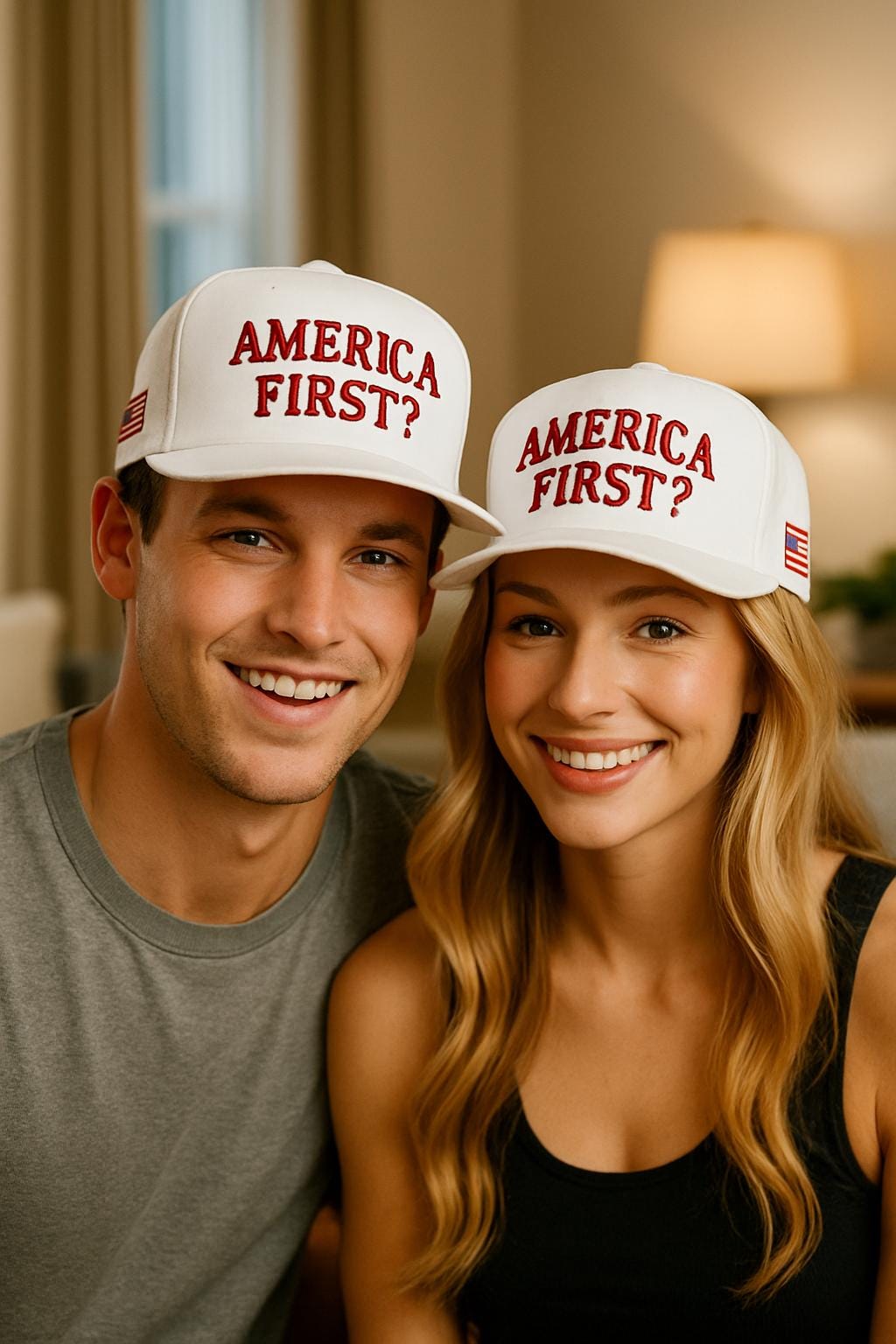 America First? Embroidered Cap, Political Humor, Adjustable Snapback