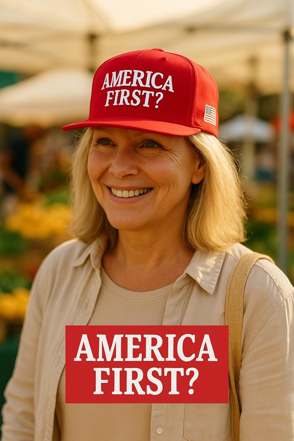 America First? Embroidered Cap, Political Humor, Adjustable Snapback