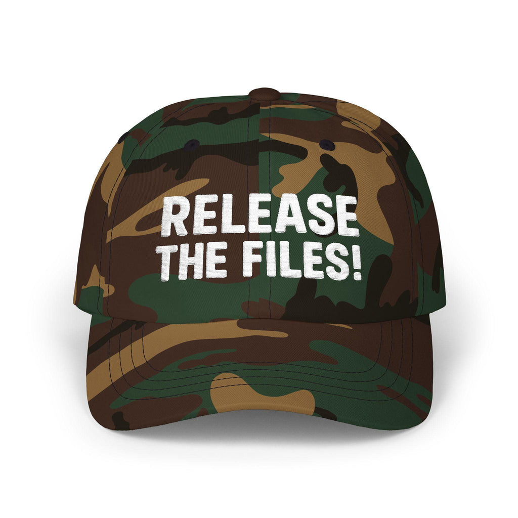 Release The Files Dad Cap | Statement Baseball Hat, Distressed Text