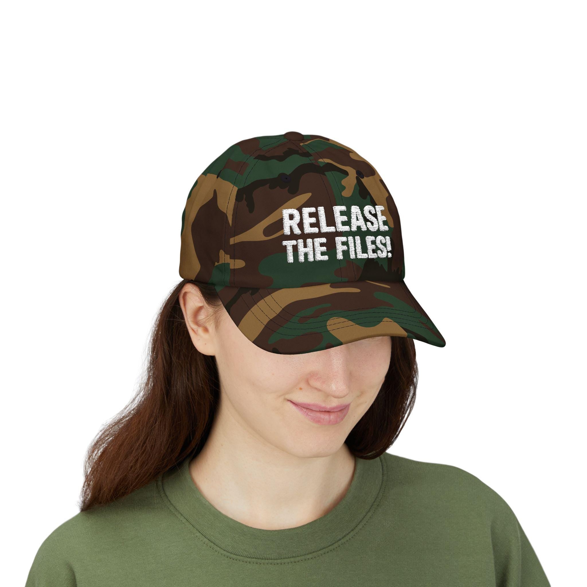 Release The Files Dad Cap | Statement Baseball Hat, Distressed Text