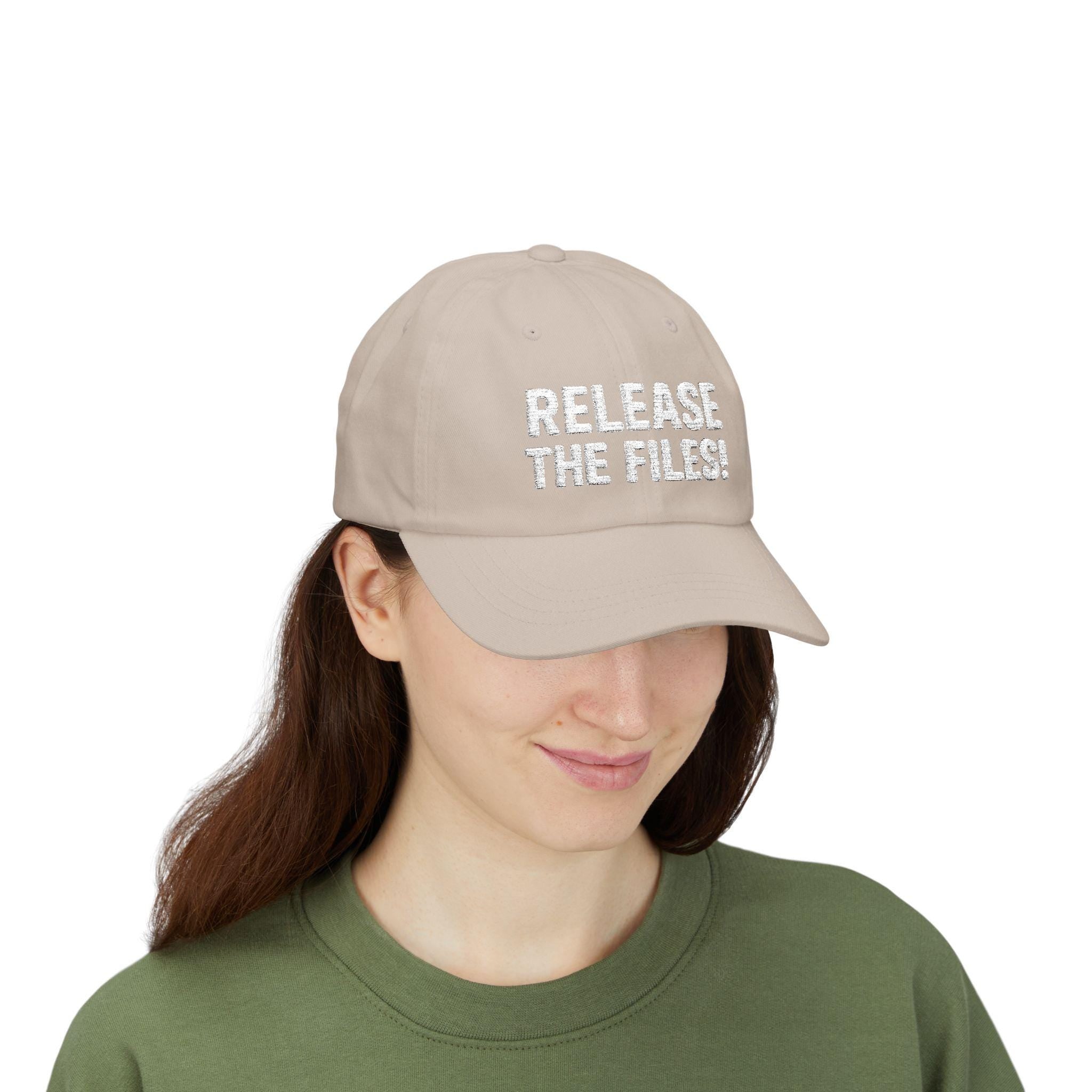 Release The Files Dad Cap | Statement Baseball Hat, Distressed Text